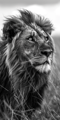 Majestic Gaze - Monochrome Portrait of a Lion in the Wild