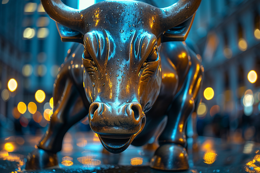 Wall Street Energy - The Charging Bull in Rain