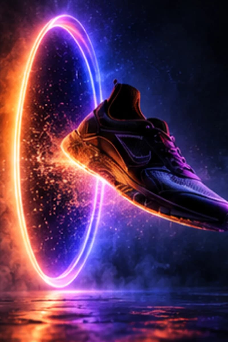Digitale sneaker in een verlichte portal