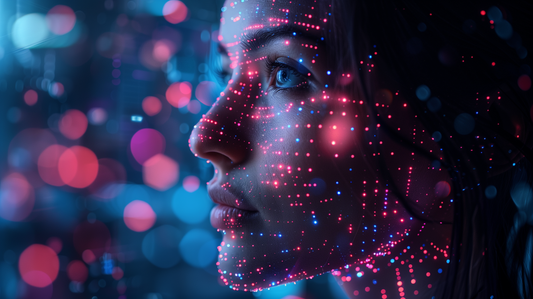 Digital Dreamscape - Woman's Profile with Biometric Mapping