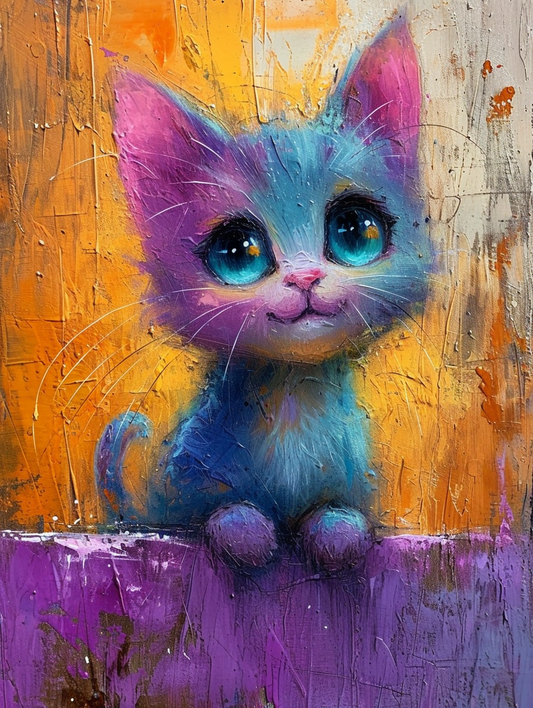 Whimsical Whiskers - Vibrant Acrylic Kitten Art