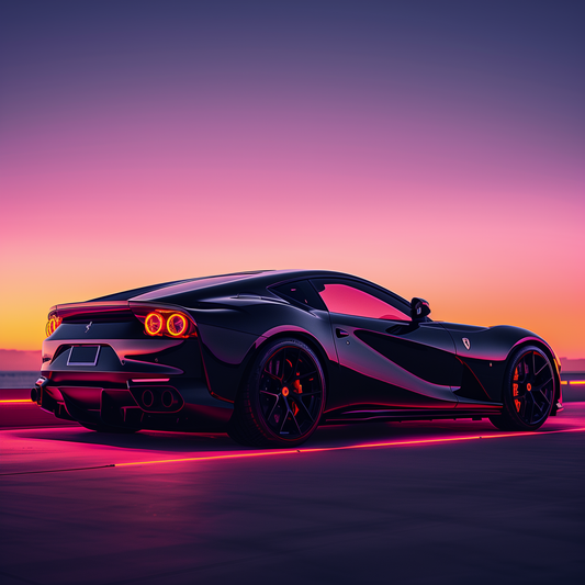 Solitude in Speed - Black Ferrari 812 Neon Silhouette Art