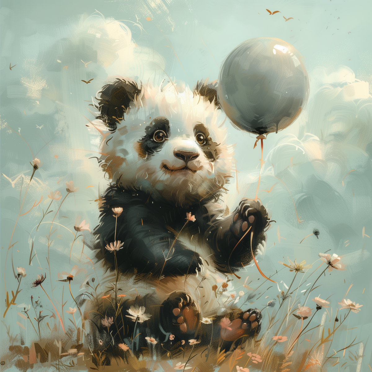 Playful Panda Holding a Red Balloon