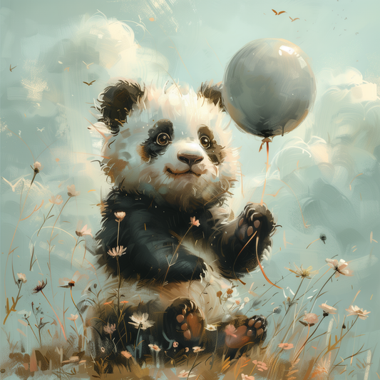 Playful Panda Holding a Red Balloon
