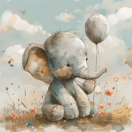 Adorable Baby Elephant with Balloon