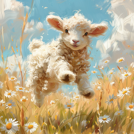 Joyful Lamb Frolicking in a Spring Meadow