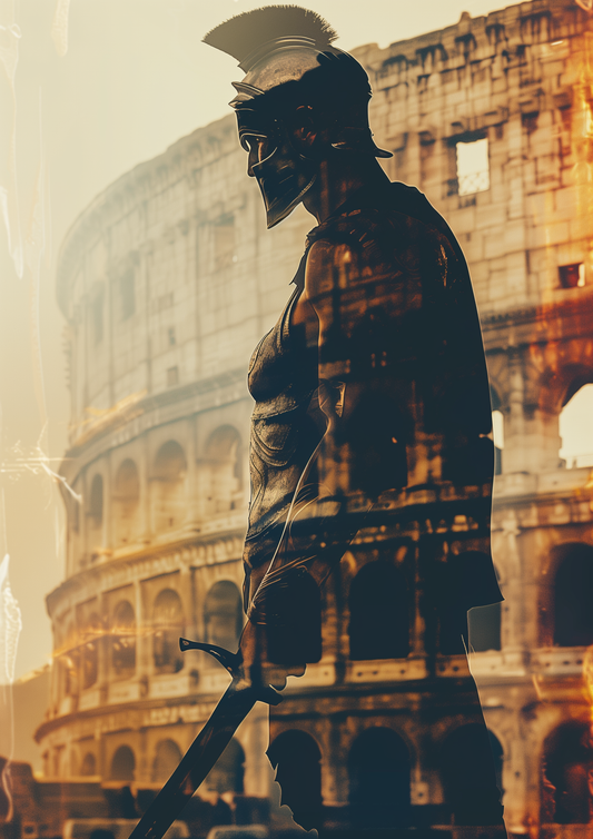 Gladiator Silhouette and Ancient Colosseum Double Exposure - Fine Art Photo