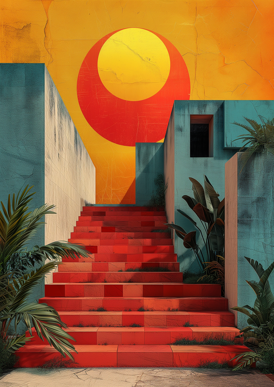 Sunset Ascend: Stairway to Surreal Skies