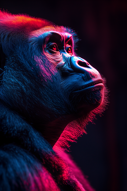Neon Contemplation Gorilla Portrait