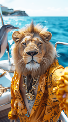 Regal Selfie - Fashionable Lion Capturing Moments at Sea