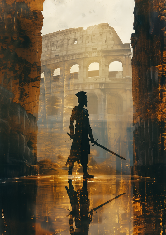 Silhouette of a Noble Warrior - Timeless Colosseum Reflection Art