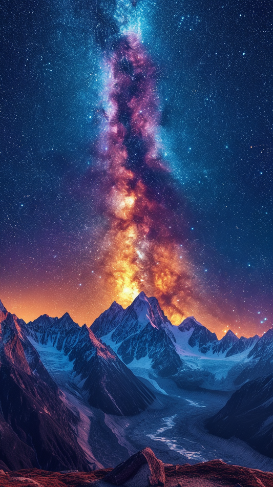 Celestial Summit - Night Sky over Mountains