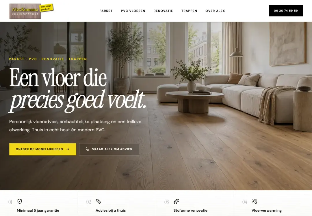 Website voor Alex Kamsma Design Parket